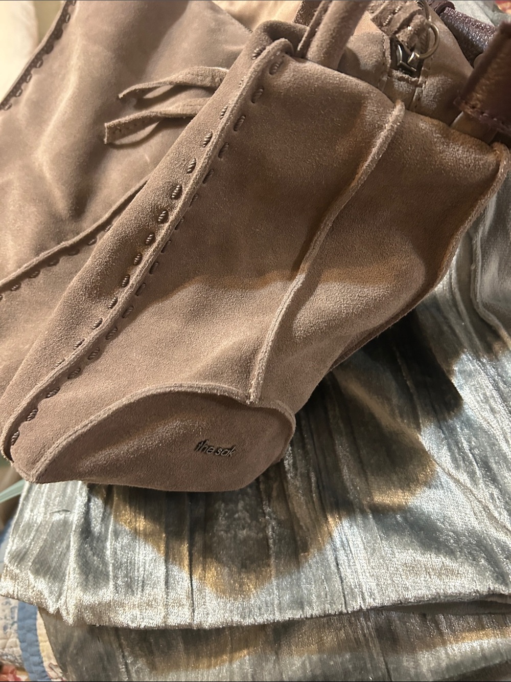 The Sak Taupe Suede Shoulder Bag with Dark Brown Strap - Picture 3 of 4